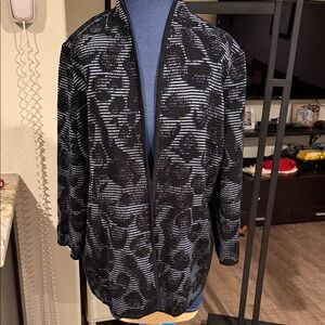Misook Black Blue Abstract Cardigan Jacket